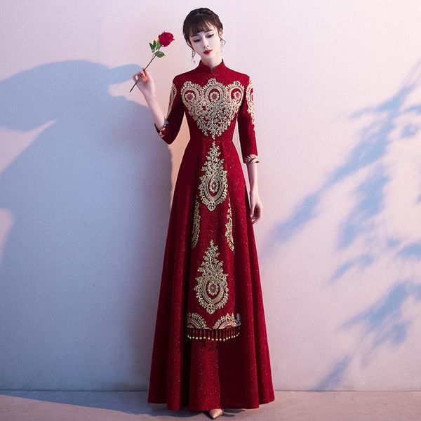 women elegant chinese bride wedding dresses exquisite appliques trim banquet gown burgundy long formal party dress xs-3xl ethnic clothing, Red
women elegant chinese bride wedding dresses exquisite appliques trim banquet gown burgundy long formal party dress xs-3xl ethnic clothing, Red