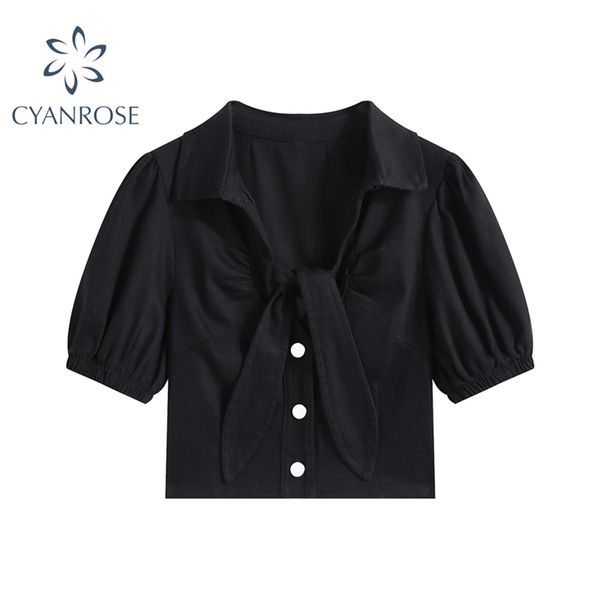 vintage bow black blouse women summer fashion lantern short sleeve shirt female streetwear white single breasted blusas 210430
vintage bow black blouse women summer fashion lantern short sleeve shirt female streetwear white single breasted blusas 210430