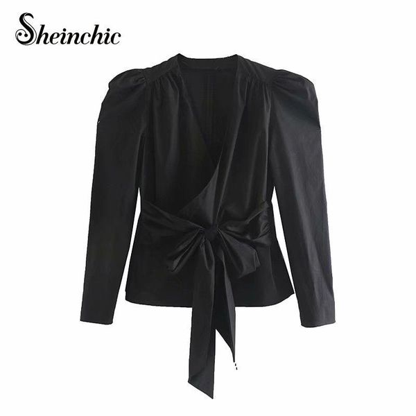women's blouses & shirts sheinchic womens 2021 fashion cropped vintage long sleeve crossover female blusas chic, White
women's blouses & shirts sheinchic womens 2021 fashion cropped vintage long sleeve crossover female blusas chic, White