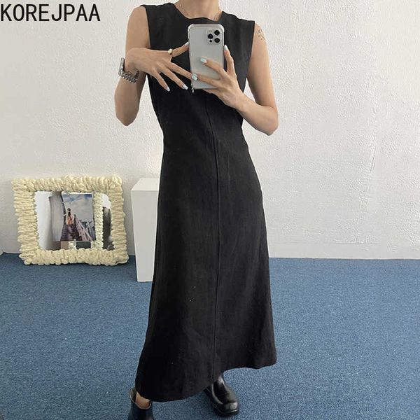 korejpaa women dress summer korean chic temperament round neck drawstring back hollow backless sleeveless vestidos 210526, Black;gray
korejpaa women dress summer korean chic temperament round neck drawstring back hollow backless sleeveless vestidos 210526, Black;gray