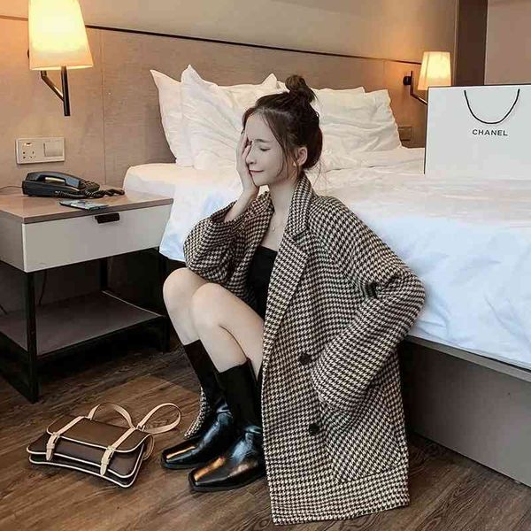 women's suits & blazers korean fashion houndstooth women's jacket woman's suit vintage double breasted woolen lady of the ele, White;black
women's suits & blazers korean fashion houndstooth women's jacket woman's suit vintage double breasted woolen lady of the ele, White;black