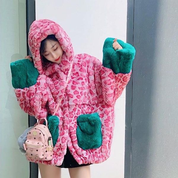 women's fur & faux rex powder leopard print hitgreen one young short coat hood winter simple, Black
women's fur & faux rex powder leopard print hitgreen one young short coat hood winter simple, Black