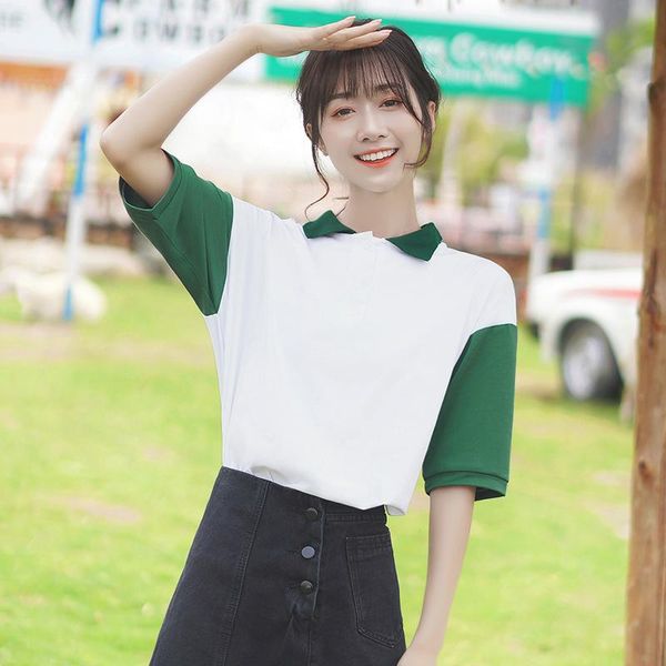 women's t-shirt khaki summer 2021 pure cotton short sleeve loose and simple contrast color shirt collar top, White
women's t-shirt khaki summer 2021 pure cotton short sleeve loose and simple contrast color shirt collar top, White