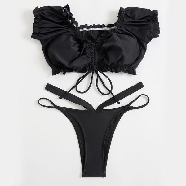 women's swimwear bikini sets solid color with short sleeves high waist swimsuit for women beachwear bathing suit femme brazilian 2021, White;black
women's swimwear bikini sets solid color with short sleeves high waist swimsuit for women beachwear bathing suit femme brazilian 2021, White;black