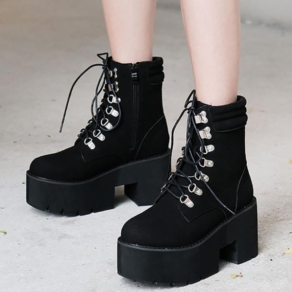boots female motorcycle flock square heel round toe lace-up high booties with med platform winter 2021 women ankle, Black
boots female motorcycle flock square heel round toe lace-up high booties with med platform winter 2021 women ankle, Black