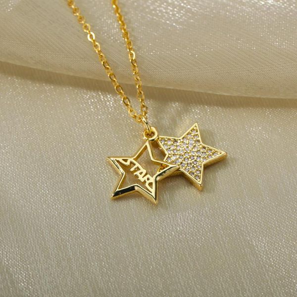 pendant necklaces double layer star zircon necklace for women gold plated five-pointed letter name choker chain jewelry gift, Silver
pendant necklaces double layer star zircon necklace for women gold plated five-pointed letter name choker chain jewelry gift, Silver