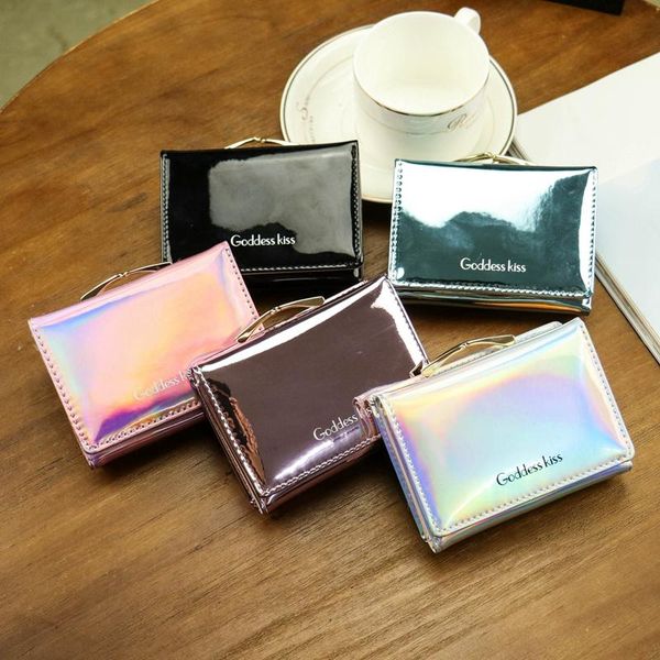 wallets 2021 stylish women luxury laser girls pu leather wallet card holder coin purse clutch mini holographic, Red;black