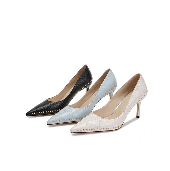 2021 spring and summer lacquer snake metal rivet personalized pointed high-heeled fashion single sho guangzhou high-end leather, Black
2021 spring and summer lacquer snake metal rivet personalized pointed high-heeled fashion single sho guangzhou high-end leather, Black