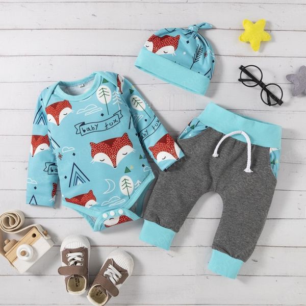 girl boy clothing set long sleeve fox print romper+ pants+hat autumn cotton soft kids clothes three piece sets 3-24 months, White
girl boy clothing set long sleeve fox print romper+ pants+hat autumn cotton soft kids clothes three piece sets 3-24 months, White