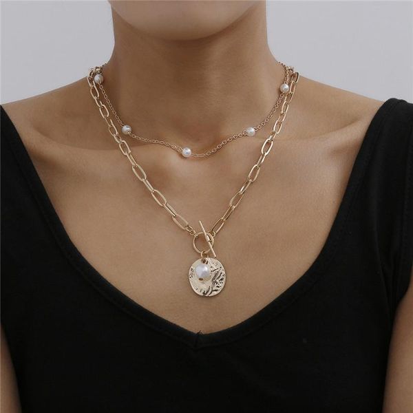 gothic double layers pearl coin pendant choker necklace for women boho punk bead gold color long chain jewelry chokers, Golden;silver
gothic double layers pearl coin pendant choker necklace for women boho punk bead gold color long chain jewelry chokers, Golden;silver