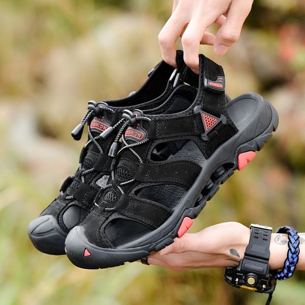 male shoes 2021 genuine leather sandal summer shoes men beach sandals hollow 39 outdoor casual non slip hiking sneakers footwear women men, Black
male shoes 2021 genuine leather sandal summer shoes men beach sandals hollow 39 outdoor casual non slip hiking sneakers footwear women men, Black