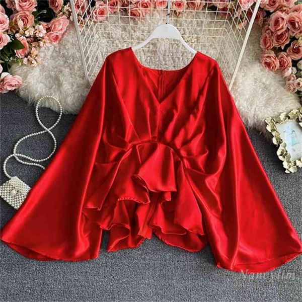 blouses ruffled blouse for women slim waist elegant flare sleeve satin shirt female spring clothes blusas mujer, White
blouses ruffled blouse for women slim waist elegant flare sleeve satin shirt female spring clothes blusas mujer, White