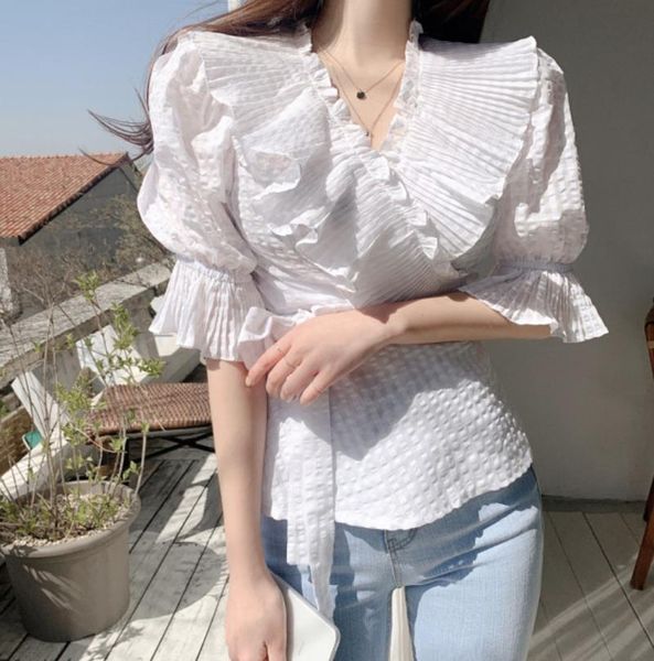 women's blouses & shirts ~ korea east gate chiffon organza pleated v-neck shirt inslc-872, White
women's blouses & shirts ~ korea east gate chiffon organza pleated v-neck shirt inslc-872, White