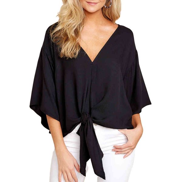 womens v neck tie knot front blouses fashion spring summer chiffon solid bat wing short sleeve daily shirts blusas mujer x0521, White
womens v neck tie knot front blouses fashion spring summer chiffon solid bat wing short sleeve daily shirts blusas mujer x0521, White