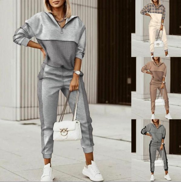 women's two piece pants autumn and winter fashion checkered sportswear long sleeve hoodie leisure combination two-piece suit, White
women's two piece pants autumn and winter fashion checkered sportswear long sleeve hoodie leisure combination two-piece suit, White