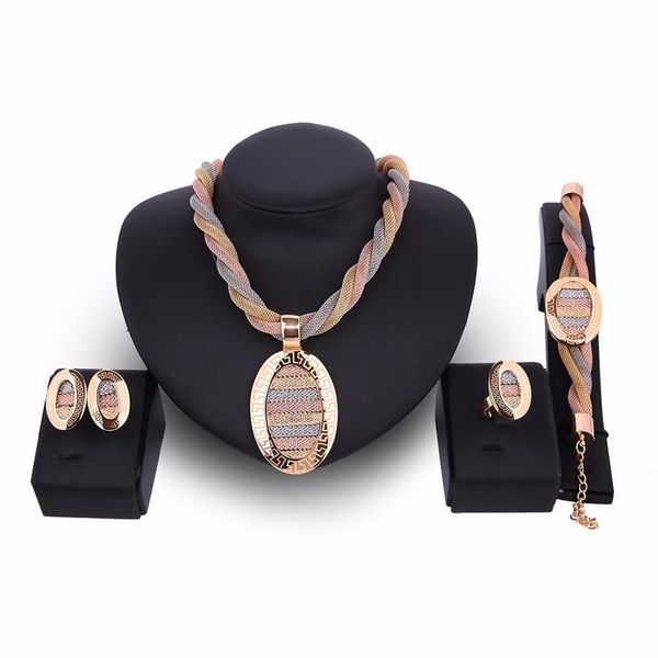 earrings & necklace nigeria jewelry sets for women classic tri color chain ring bracelet fashion crystal wedding set, Silver
earrings & necklace nigeria jewelry sets for women classic tri color chain ring bracelet fashion crystal wedding set, Silver