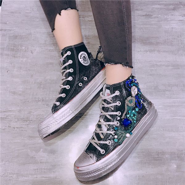 sandals autumn fashion women's nail beads rhinestone flat bottom dirty casual old high-canvas shoes, Black
sandals autumn fashion women's nail beads rhinestone flat bottom dirty casual old high-canvas shoes, Black
