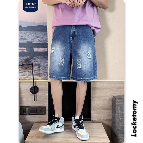 men's jeans ripped denim shorts korean version of the trend loose casual all-match youth five-point pants, Blue
men's jeans ripped denim shorts korean version of the trend loose casual all-match youth five-point pants, Blue