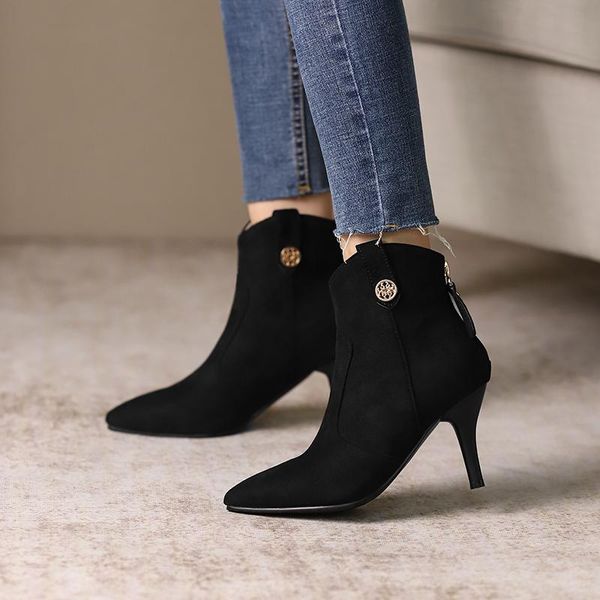 boots 2021 thin high heel pu leather women shoes spring autumn zipper peep toe fashion female ankle big size 34-48, Black
boots 2021 thin high heel pu leather women shoes spring autumn zipper peep toe fashion female ankle big size 34-48, Black