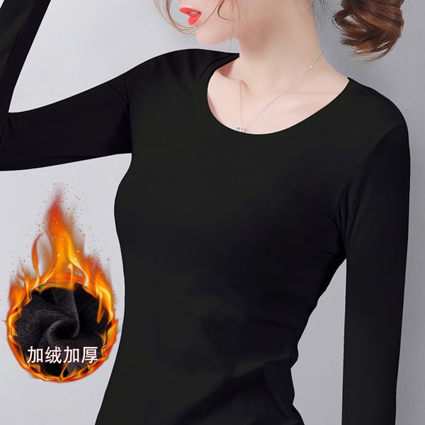 popular round neck cashmere thickened long-sleeved t-shirt womens all-match solid color womens t-shirt thermal bottoming shirt one piece dro, White 
popular round neck cashmere thickened long-sleeved t-shirt womens all-match solid color womens t-shirt thermal bottoming shirt one piece dro, White