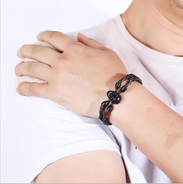 charm bracelets vintage black skull bangles hand made length 210mm leather bracelet skeleton men jewelry, Golden;silver
charm bracelets vintage black skull bangles hand made length 210mm leather bracelet skeleton men jewelry, Golden;silver