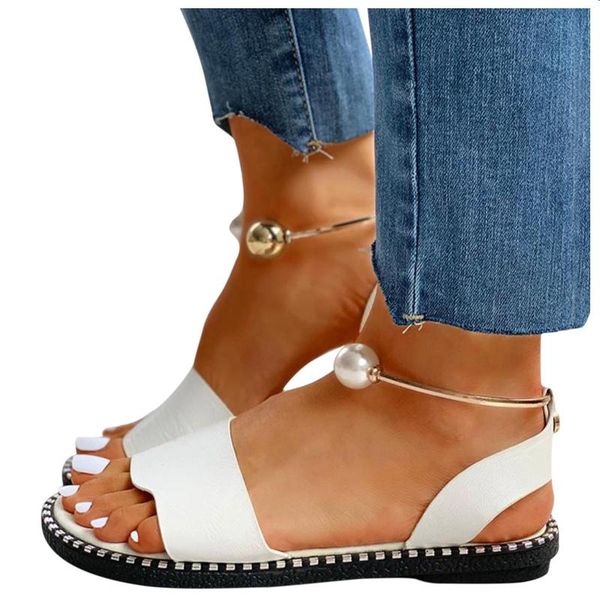 women's solid pu leather ladies elegant pearl buckle sandals open toe flat beach roman shoes round #bl3, Black
women's solid pu leather ladies elegant pearl buckle sandals open toe flat beach roman shoes round #bl3, Black