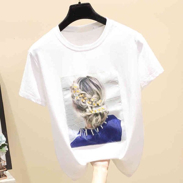 women summer shirt character mode print beading short sleeve neck haut femme t-shirt frouxo casual tee jfge, White
women summer shirt character mode print beading short sleeve neck haut femme t-shirt frouxo casual tee jfge, White