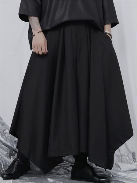men's pants trouser skirt japanese fashion casual irregular hem design super loose large size nine minutes wide leg, Black
men's pants trouser skirt japanese fashion casual irregular hem design super loose large size nine minutes wide leg, Black