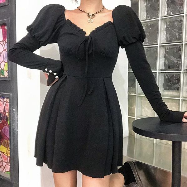 casual dresses saleqi elegant chic puff sleeve solid black dress women pleated lace up ruched fashion autumn party ruffles mini, Black;gray
casual dresses saleqi elegant chic puff sleeve solid black dress women pleated lace up ruched fashion autumn party ruffles mini, Black;gray