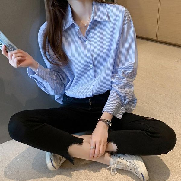 women's blouses & shirts real blue striped blouse spring loose and thin cotton shirt design, White
women's blouses & shirts real blue striped blouse spring loose and thin cotton shirt design, White