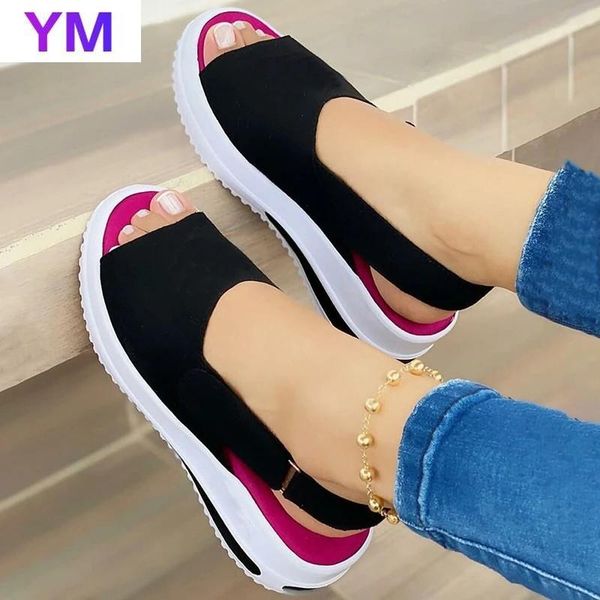 summer woman's sandals buckle open toe outdoor wedges fashion solid color slippers, Black 
summer woman's sandals buckle open toe outdoor wedges fashion solid color slippers, Black