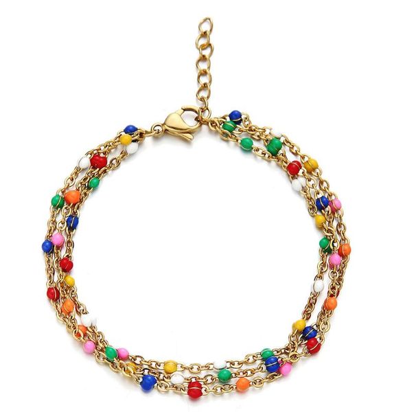 link, chain 2021 trend multilayer color enamel bracelet anklet for women bohemian stainless steel layered round beads hand jewelry, Black
link, chain 2021 trend multilayer color enamel bracelet anklet for women bohemian stainless steel layered round beads hand jewelry, Black