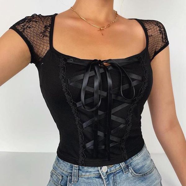 women's t-shirt women t-shirts summer harajuku punk club gothic streetwear hollow slim lace-up bandage black casual goth short tee, White 
women's t-shirt women t-shirts summer harajuku punk club gothic streetwear hollow slim lace-up bandage black casual goth short tee, White