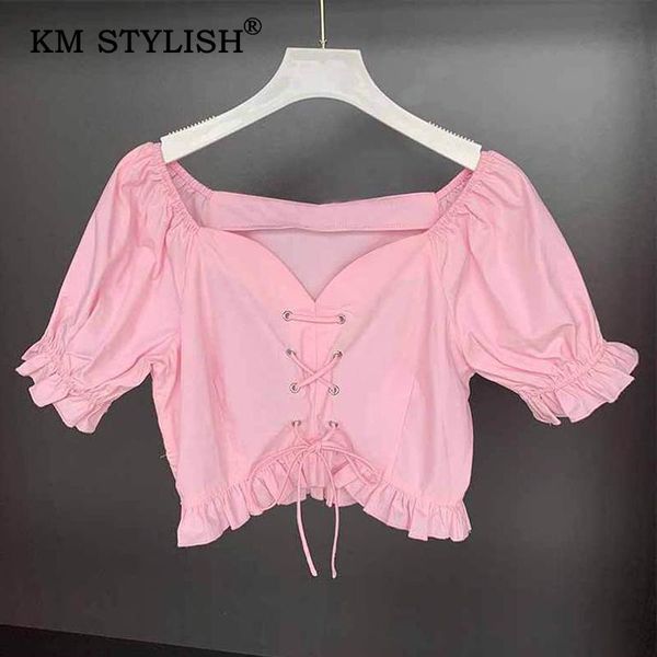 women solid pink ruffles short casual blouse female fashion short-sleeve square neck women's blouses & shirts, White
women solid pink ruffles short casual blouse female fashion short-sleeve square neck women's blouses & shirts, White