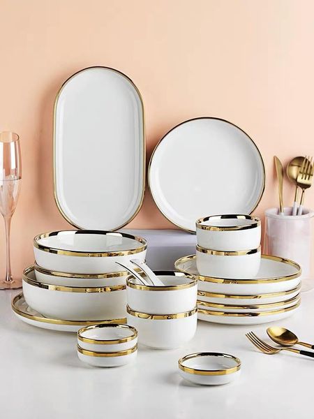 white porcelain dinner plates dishes luxury gold inlay ceramic cake plate bowl tableware dining set dish for restaurant &
white porcelain dinner plates dishes luxury gold inlay ceramic cake plate bowl tableware dining set dish for restaurant &