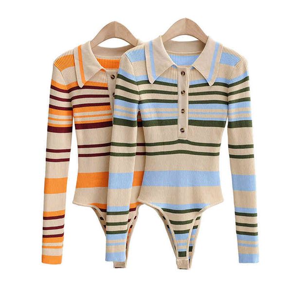 women's jumpsuits & rompers vintage stripe contrast color knitted bodysuits women polo collar long sleeve slim single breasted one, Black;white
women's jumpsuits & rompers vintage stripe contrast color knitted bodysuits women polo collar long sleeve slim single breasted one, Black;white
