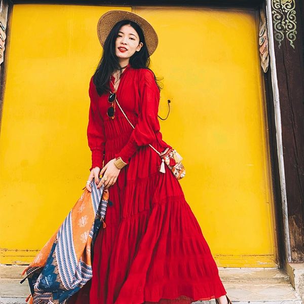 casual dresses bohemian temperament long sleeve v-neck dress ethnic style grassland desert autumn travel take pictures red skirt, Black;gray
casual dresses bohemian temperament long sleeve v-neck dress ethnic style grassland desert autumn travel take pictures red skirt, Black;gray