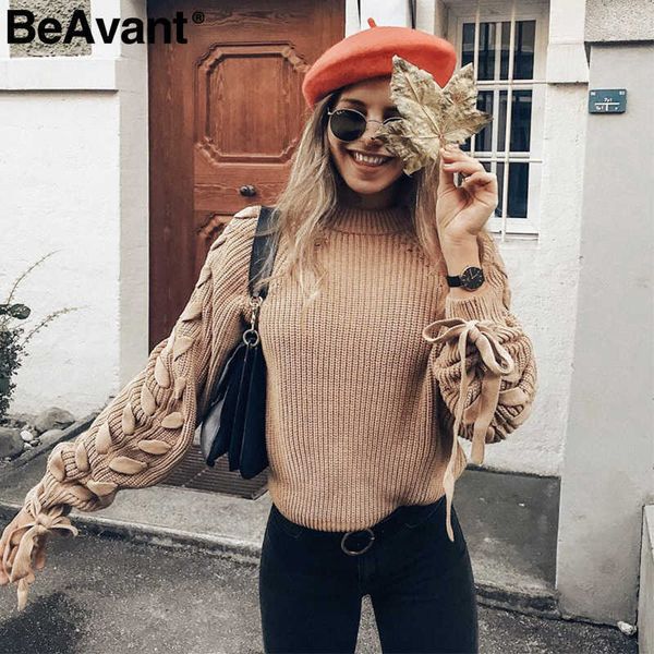beavant lace up knitted sweater women jumper o neck casual autumn winter sweater short pullover sweaters ladies pull femme 210709, White;black
beavant lace up knitted sweater women jumper o neck casual autumn winter sweater short pullover sweaters ladies pull femme 210709, White;black