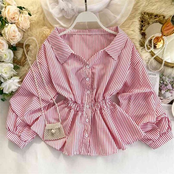 chic vintage shirt women's v neck long sleeve striped short blusas mujer de moda casual blouse k243 210527, White
chic vintage shirt women's v neck long sleeve striped short blusas mujer de moda casual blouse k243 210527, White