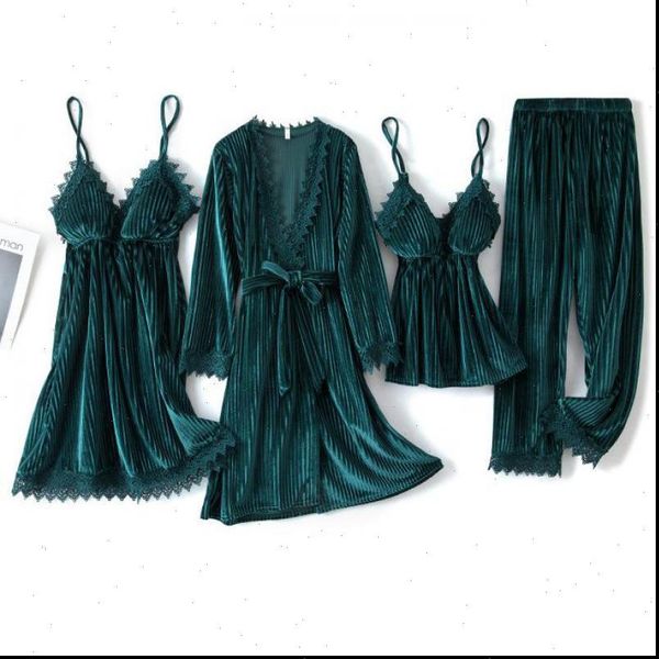 green velvet 4pcs pajamas women sleepwear suit intimate lingerie casual sleep set homewear autumn home clothing, Black;red
green velvet 4pcs pajamas women sleepwear suit intimate lingerie casual sleep set homewear autumn home clothing, Black;red