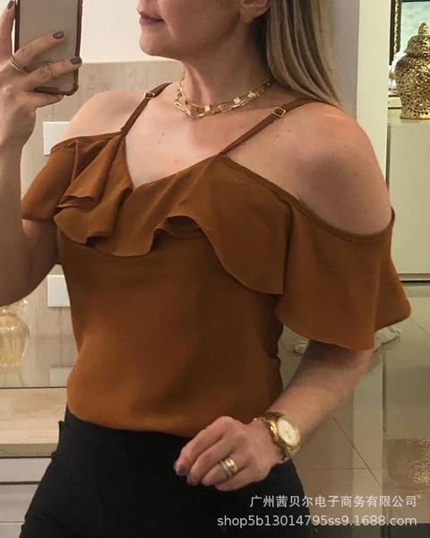 women's t-shirt 2021 off-shoulder ruffled shirts for women fashion, White
women's t-shirt 2021 off-shoulder ruffled shirts for women fashion, White