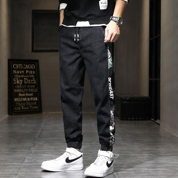 men's jeans leg bound work clothes pants shrunk elastic waist tide brand drawstring closure, Blue
men's jeans leg bound work clothes pants shrunk elastic waist tide brand drawstring closure, Blue