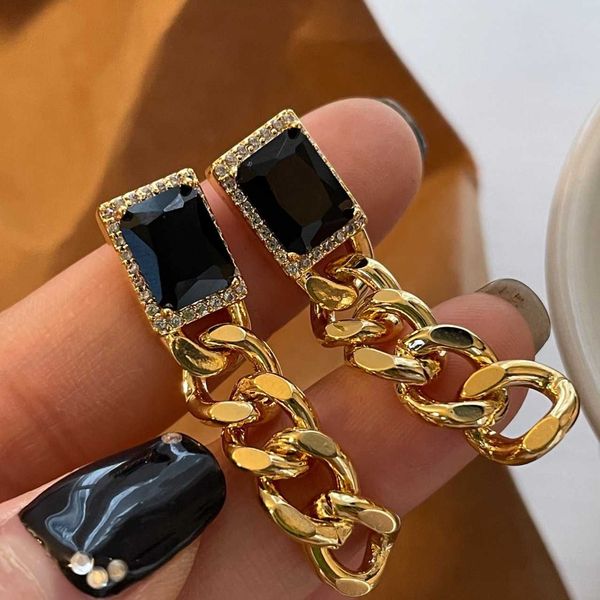 20 black agate square fh wind inlaid brick thick gold chain hip hop personality cuban earrings for female g6-8, Silver
20 black agate square fh wind inlaid brick thick gold chain hip hop personality cuban earrings for female g6-8, Silver