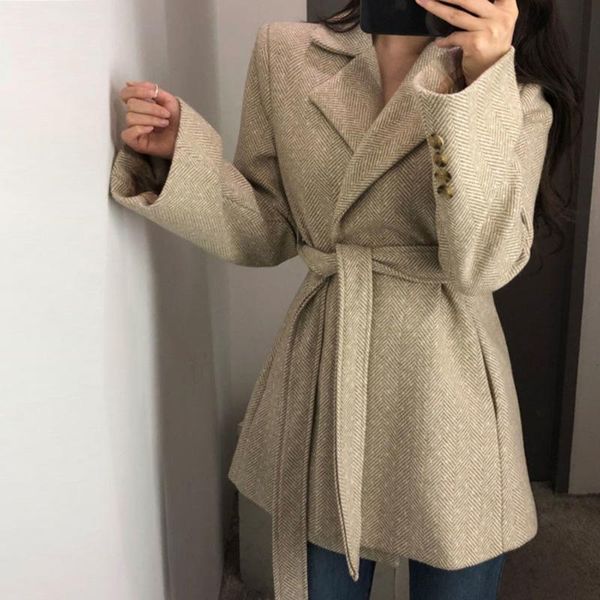 women's wool & blends arrival long sleeve elegant korean blazer mujer suit casual retro plaid send belt woolen coat women winter clothi, Black
women's wool & blends arrival long sleeve elegant korean blazer mujer suit casual retro plaid send belt woolen coat women winter clothi, Black