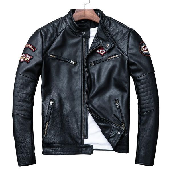 men's jackets 2021 black embroidery skull motorcycle leather natural cowhide moto jacket biker coat slim clothing, Black;brown
men's jackets 2021 black embroidery skull motorcycle leather natural cowhide moto jacket biker coat slim clothing, Black;brown