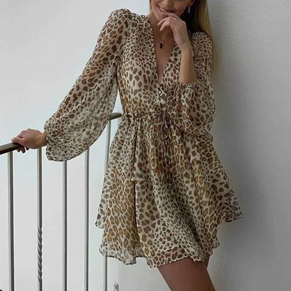 women spring summer mini dress fashion leopard printed long sleeve v-neck chiffon pleated dresses 210524, Black;gray
women spring summer mini dress fashion leopard printed long sleeve v-neck chiffon pleated dresses 210524, Black;gray