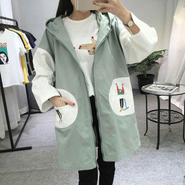 women's trench coats cartoon print coat women college wind spring autumn long section korean loose casual windbreaker jacket girls hood, Tan;black
women's trench coats cartoon print coat women college wind spring autumn long section korean loose casual windbreaker jacket girls hood, Tan;black