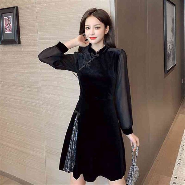 chinese style girls velvet cheongsam women dress spring autumn long sleeve mesh splicing mandarin collar black dresses for, Black;gray
chinese style girls velvet cheongsam women dress spring autumn long sleeve mesh splicing mandarin collar black dresses for, Black;gray