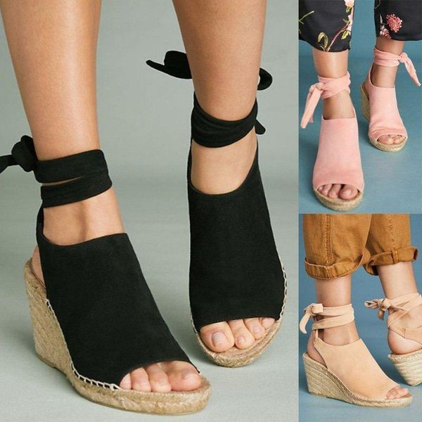 dress shoes women wedges sandals ankle strap peep toe solid woven sole high heel flock lace up casual footwear ladies summer, Black
dress shoes women wedges sandals ankle strap peep toe solid woven sole high heel flock lace up casual footwear ladies summer, Black