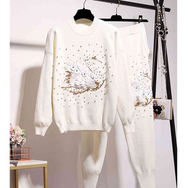women's two piece pants autumn fashion knitted outfits women handwork beaded sweater pencil set female loose black white gray knit suit
women's two piece pants autumn fashion knitted outfits women handwork beaded sweater pencil set female loose black white gray knit suit